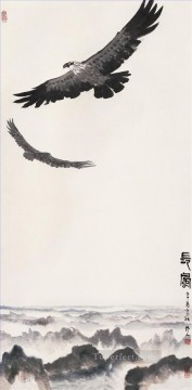 Chino Painting - Águilas de Wu Zuoren en la montaña tradicional China